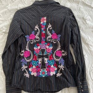 Panhandle Slim Black Striped Jacket with Colorful Embroidery cotton vintage cow